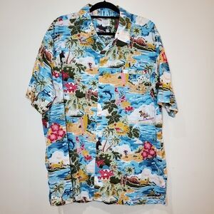 Disney Store Men's Vibrant Beach Scene Casual Shirt Size XL